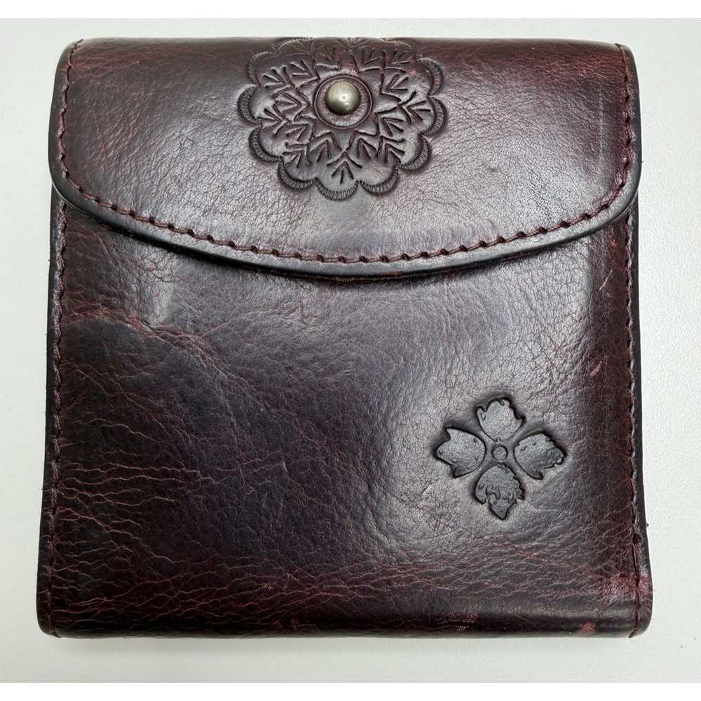 Patricia Nash Reiti Leather Wallet Kisslock Change Pocket Three Fold Burgundy - Picture 2 of 14